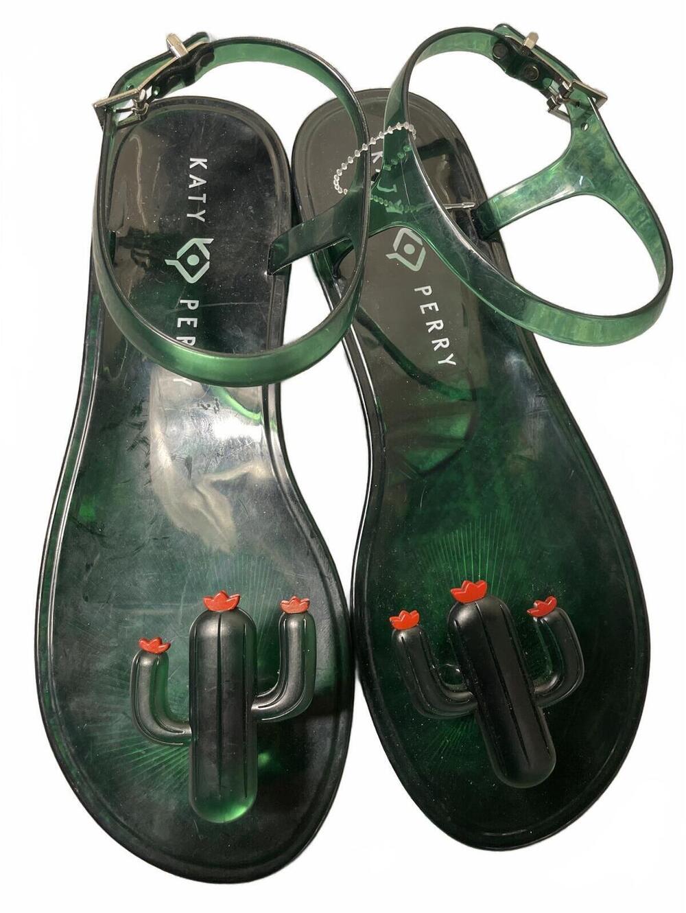 Katy Perry Green Cactus Jelly Sandals Womens Size 8 Boho Summer Vacation EUC - Picture 6 of 6
